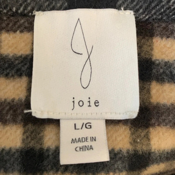 Joie Camel Black tan Plaid coat jacket Brushed Flannel Cropped  Shacket Large - Picture 8 of 9